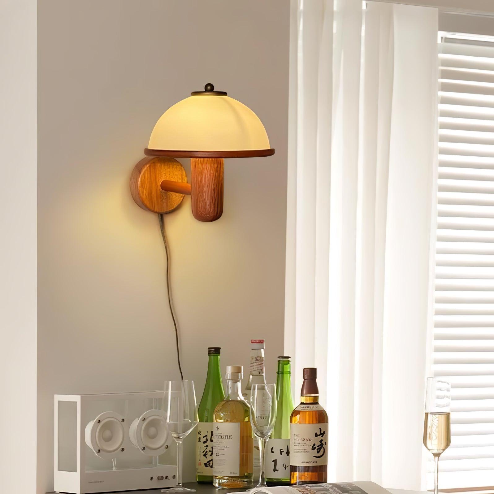 Natural Wood Accent Wall Sconce Light With White Shade 8