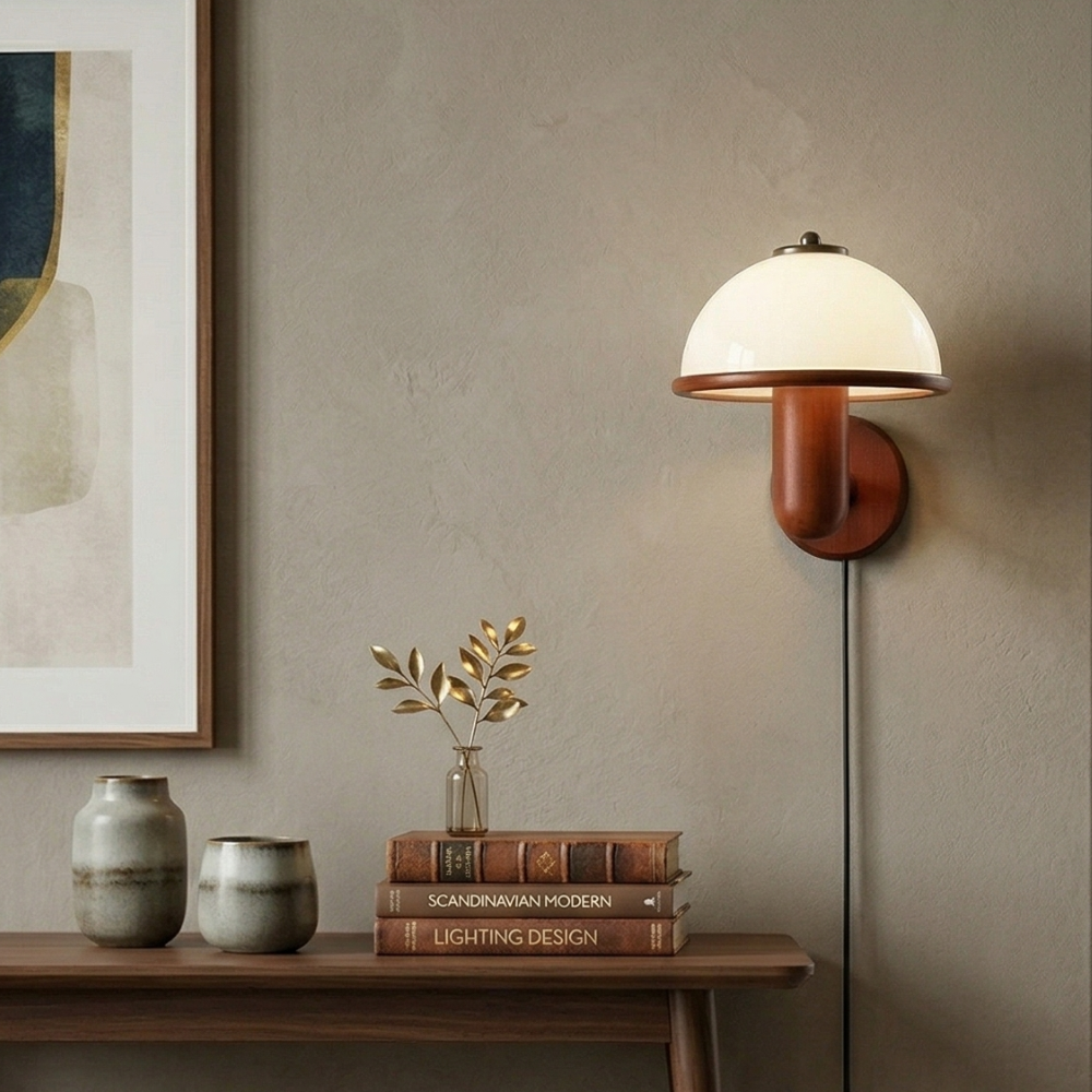 Natural Wood Accent Wall Sconce Light With White Shade 99
