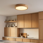 Natural Wood Flush Mount Ceiling Light Round Frosted Acrylic Dimmable Scandinavian Living Room Kitchen Home Decor - Stack & Clear 1