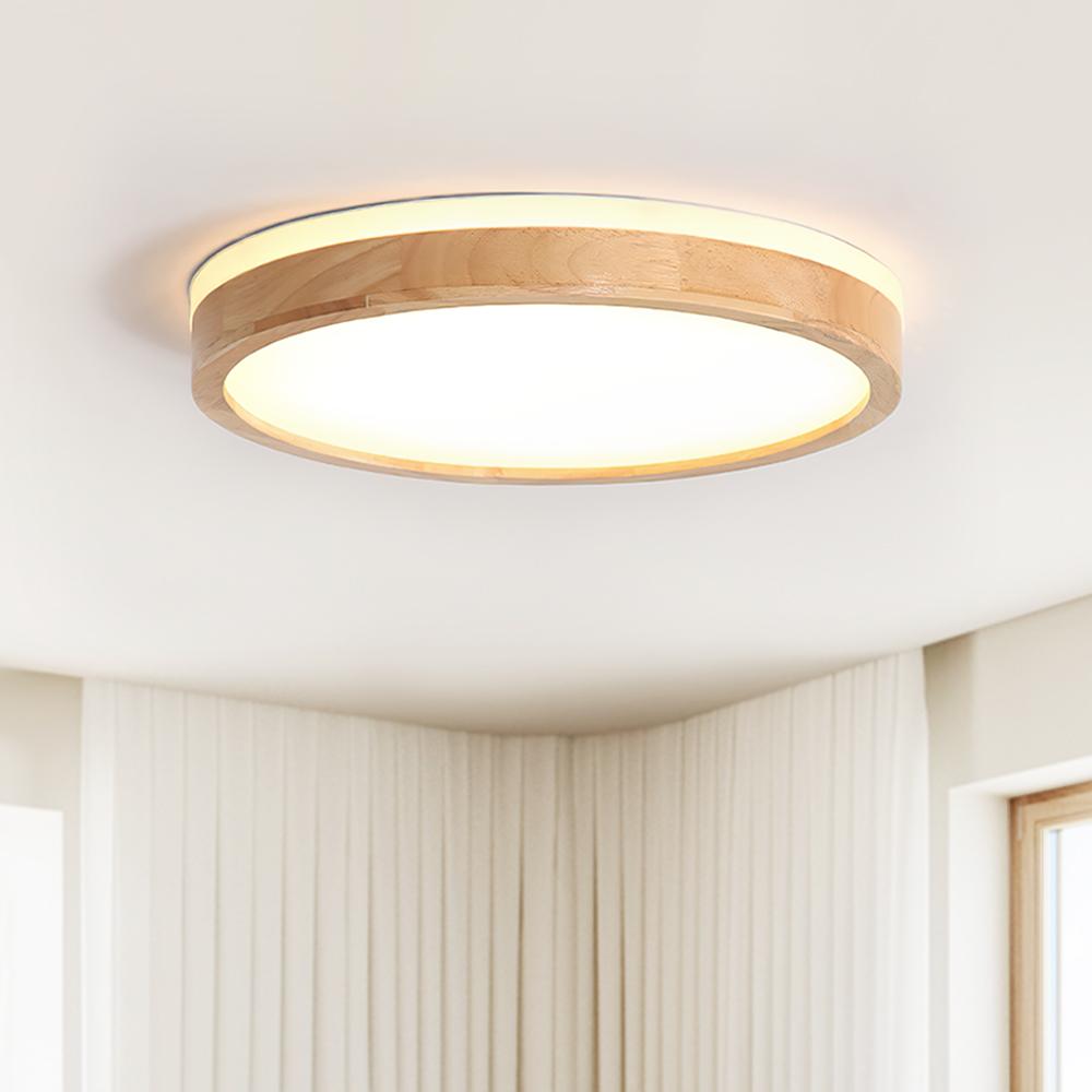 Natural Wood Flush Mount Ceiling Light Round Frosted Acrylic Dimmable Scandinavian Living Room Kitchen Home Decor - Stack & Clear 5