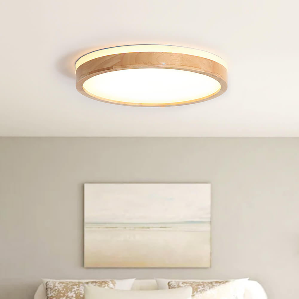 Natural Wood Flush Mount Ceiling Light Round Frosted Acrylic Dimmable Scandinavian Living Room Kitchen Home Decor - Stack & Clear 9