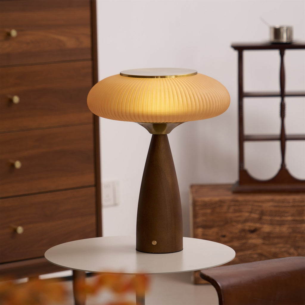Natural Wood Touch Control Bedside Lamp Amber Shade 1