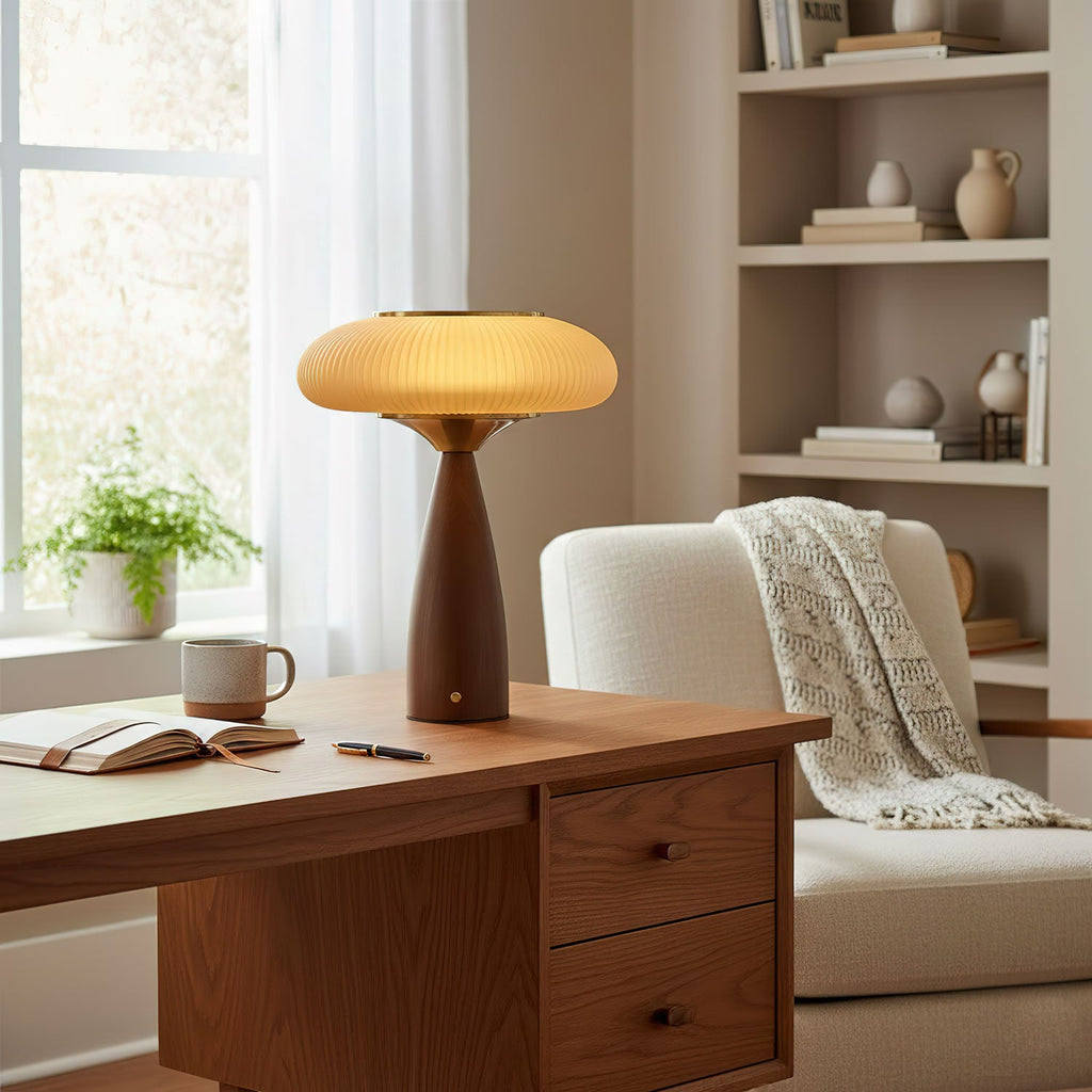 Natural Wood Touch Control Bedside Lamp Amber Shade 3