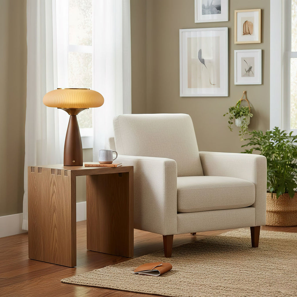 Natural Wood Touch Control Bedside Lamp Amber Shade 5