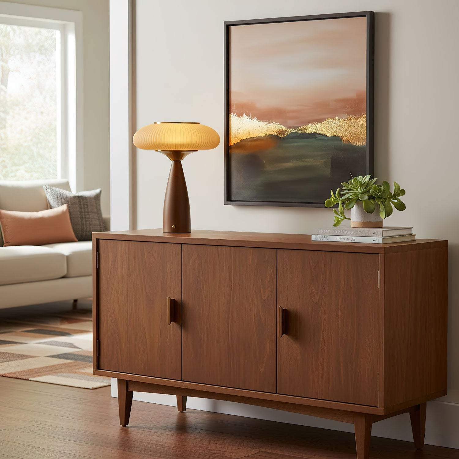 Natural Wood Touch Control Bedside Lamp Amber Shade 7