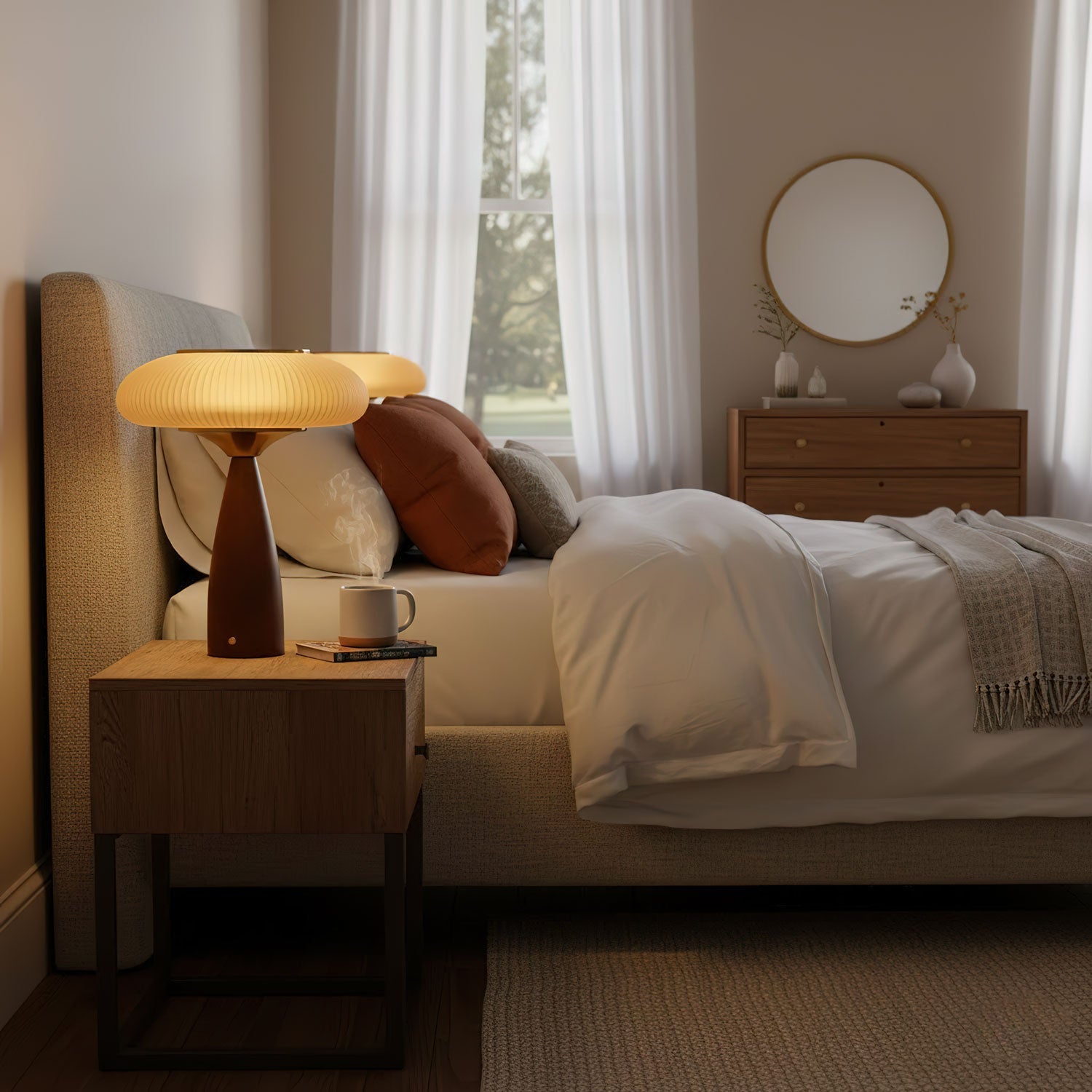 Natural Wood Touch Control Bedside Lamp Amber Shade 8
