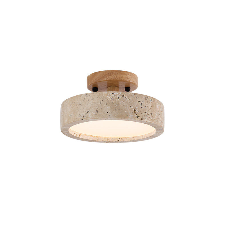 Natural Yellow Travertine Flush Mount Ceiling Light Round Durable LED Home Decor Stack Clear 0