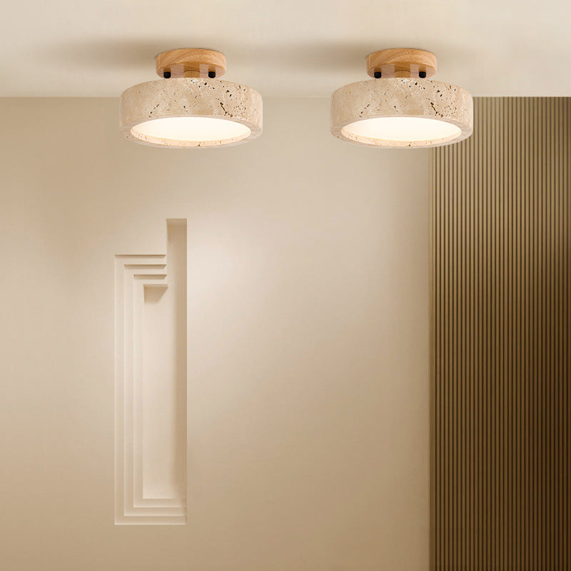 Natural Yellow Travertine Flush Mount Ceiling Light Round Durable LED Home Decor Stack Clear 1