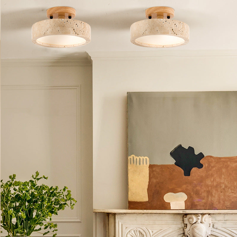 Natural Yellow Travertine Flush Mount Ceiling Light Round Durable LED Home Decor Stack Clear 2
