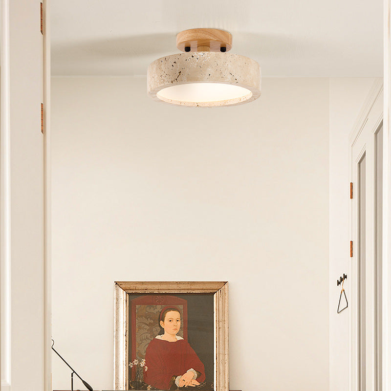 Natural Yellow Travertine Flush Mount Ceiling Light Round Durable LED Home Decor Stack Clear 3