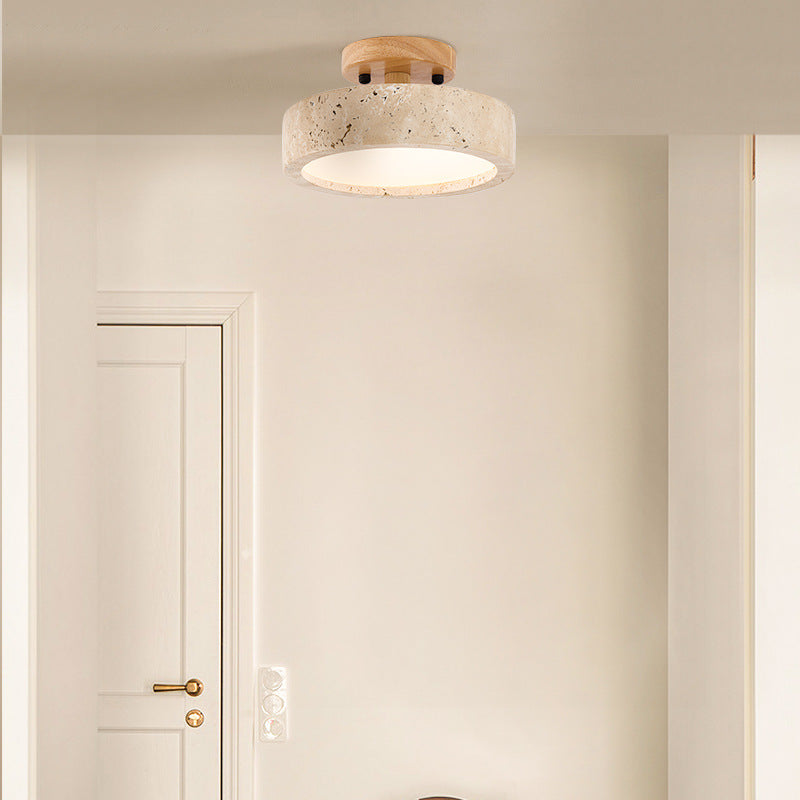 Natural Yellow Travertine Flush Mount Ceiling Light Round Durable LED Home Decor Stack Clear 4