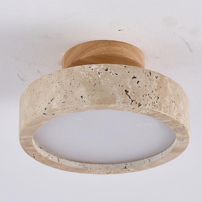 Natural Yellow Travertine Flush Mount Ceiling Light Round Durable LED Home Decor Stack Clear 7