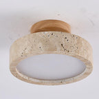 Natural Yellow Travertine Flush Mount Ceiling Light Round Durable LED Home Decor Stack Clear 7