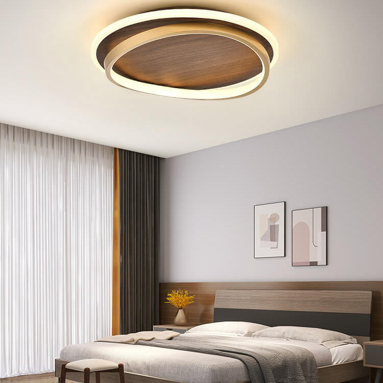 Nordic Minimalist Circular LED Flush Mount Ceiling Light Fixture in Walnut Grain Finish – Energy Efficient, Modern Design, Multiple Sizes Available 1