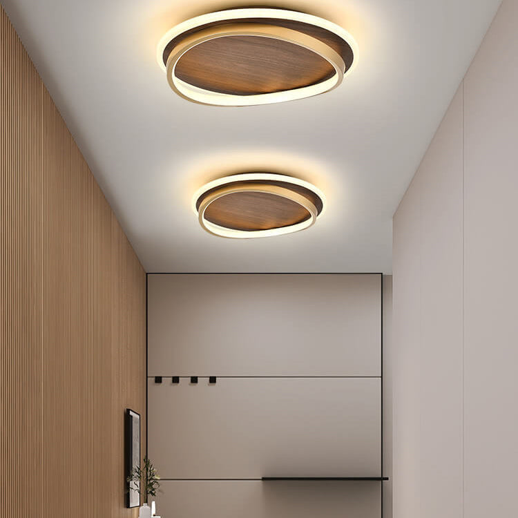 Nordic Minimalist Circular LED Flush Mount Ceiling Light Fixture in Walnut Grain Finish – Energy Efficient, Modern Design, Multiple Sizes Available 2