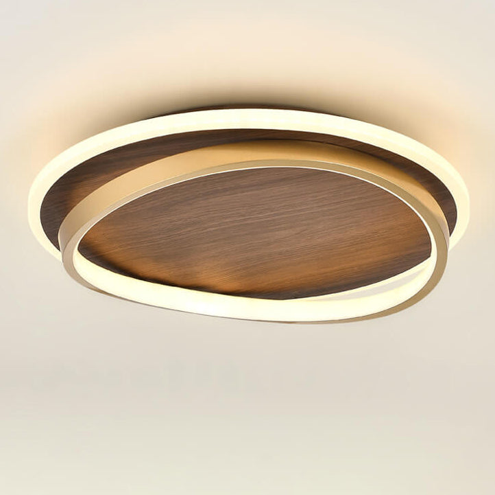 Nordic Minimalist Circular LED Flush Mount Ceiling Light Fixture in Walnut Grain Finish – Energy Efficient, Modern Design, Multiple Sizes Available 3