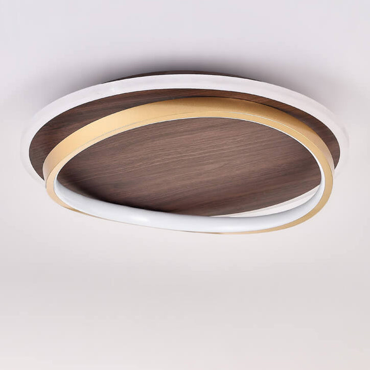 Nordic Minimalist Circular LED Flush Mount Ceiling Light Fixture in Walnut Grain Finish – Energy Efficient, Modern Design, Multiple Sizes Available 9