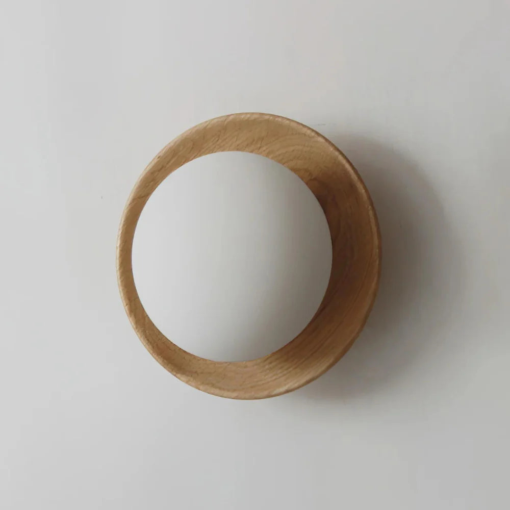 Nordic Minimalist LED Wall Sconce Natural Wood Frosted Glass Round Home Decor Stack Clear 7