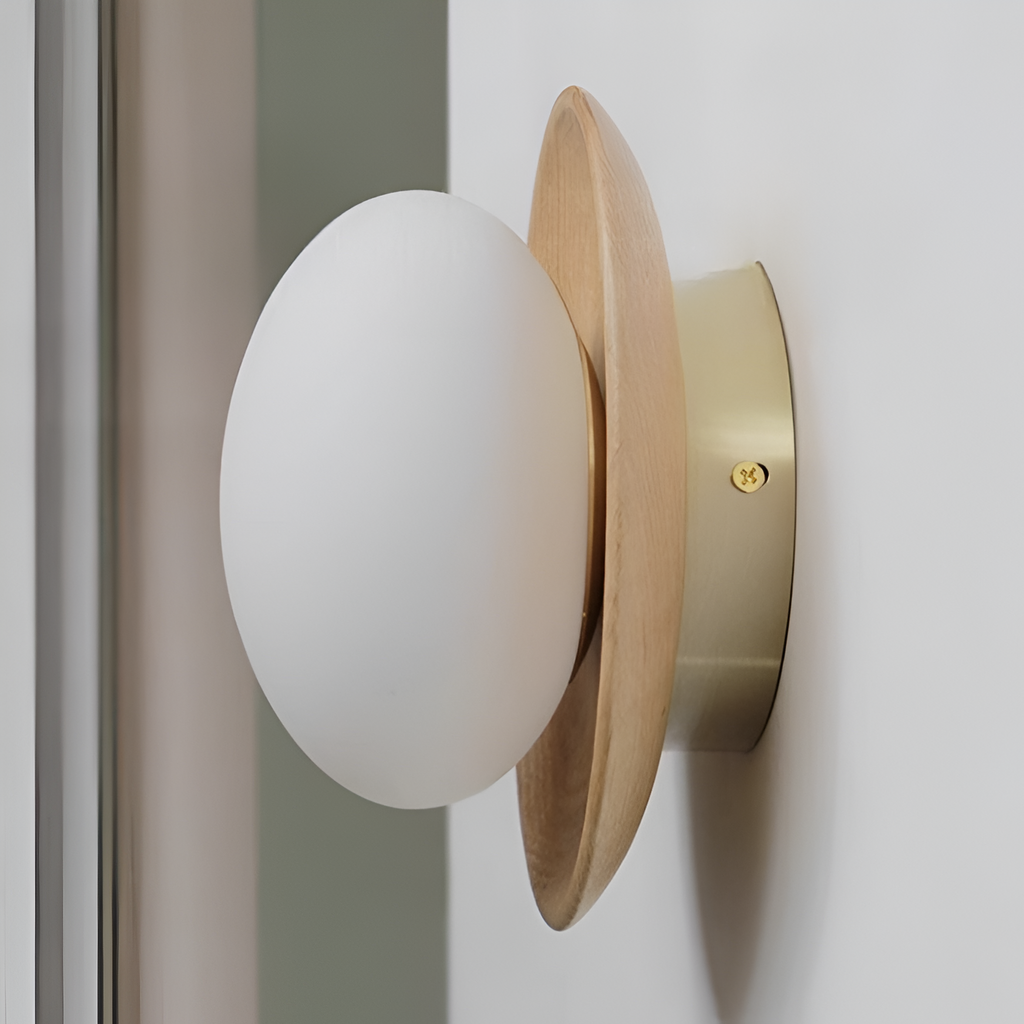 Nordic Minimalist LED Wall Sconce Natural Wood Frosted Glass Round Home Decor Stack Clear 8