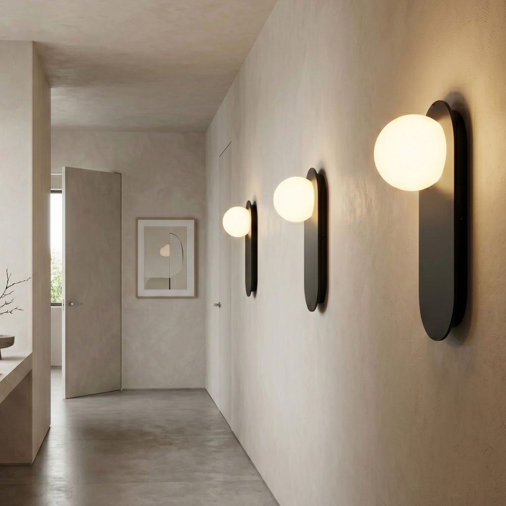 Nordic Minimalist Wall Sconce Lamp with Glass Shade – Modern 1-Light Wall Light Fixture in Black or White 96
