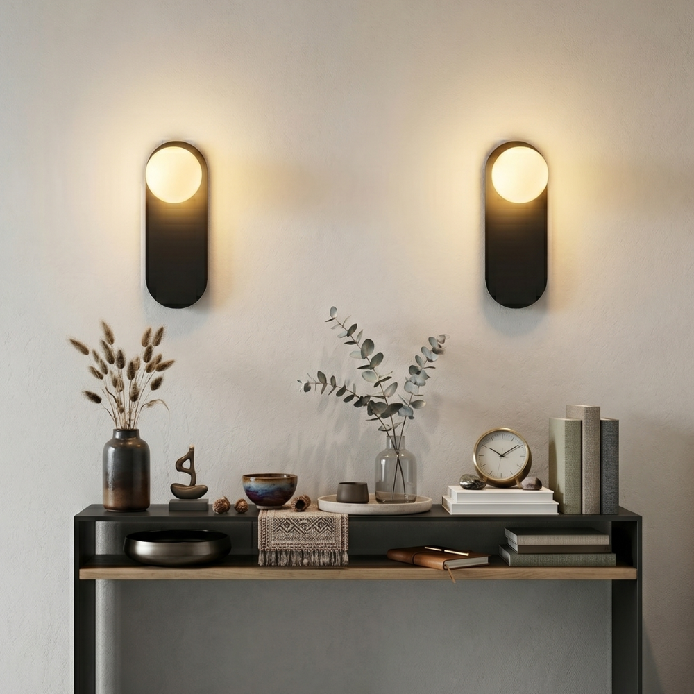 Nordic Minimalist Wall Sconce Lamp with Glass Shade – Modern 1-Light Wall Light Fixture in Black or White 98
