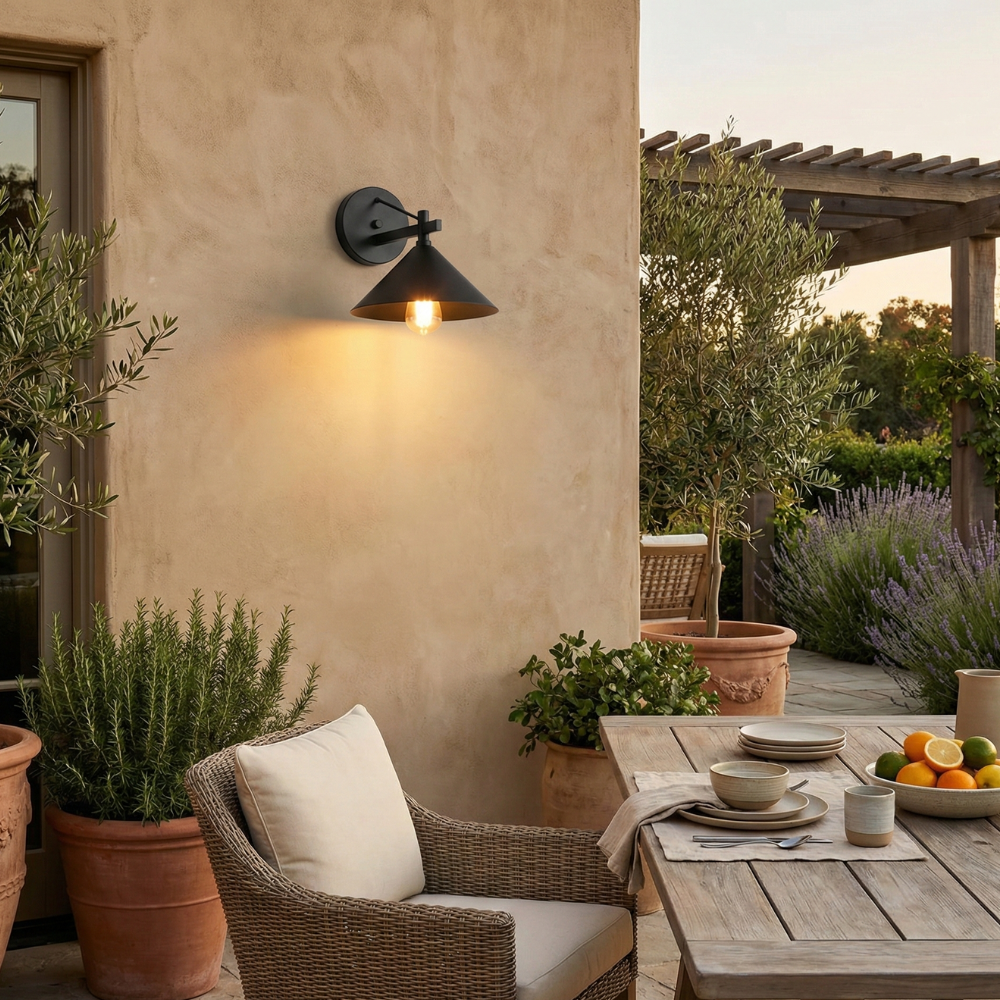 Nordic Outdoor Wall Lantern – Waterproof Iron Geometric Cone Design for Garden and Patio Lighting 13