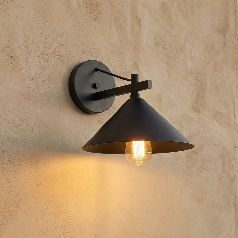 Nordic Outdoor Wall Lantern – Waterproof Iron Geometric Cone Design for Garden and Patio Lighting 14
