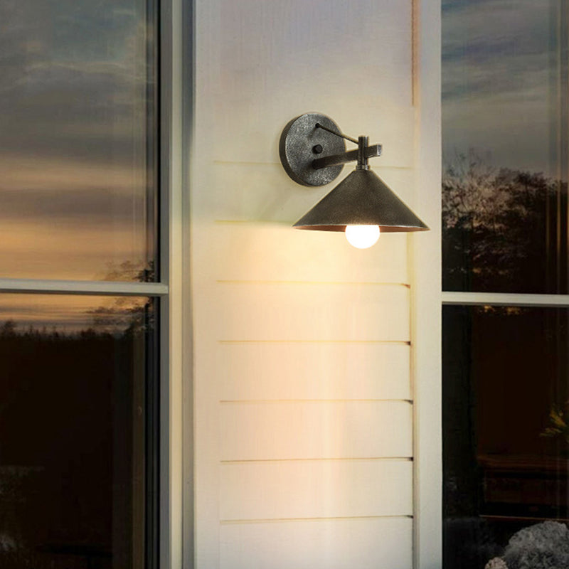 Nordic Outdoor Wall Lantern – Waterproof Iron Geometric Cone Design for Garden and Patio Lighting 2
