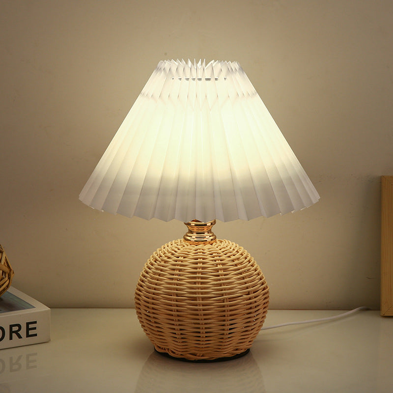 Nordic Rattan Fabric LED Table Lamp with Dimmable Color Temperature – Stylish Bedside or Desk Lamp 0