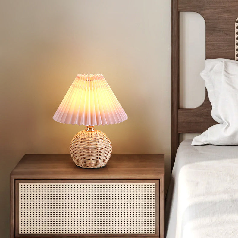 Nordic Rattan Fabric LED Table Lamp with Dimmable Color Temperature – Stylish Bedside or Desk Lamp 4