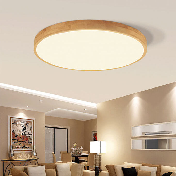 Nordic Solid Wood LED Flush Mount Ceiling Light Fixture – Ultra-Thin Design for Modern Spaces, Adjustable Brightness and Color Temperature 0