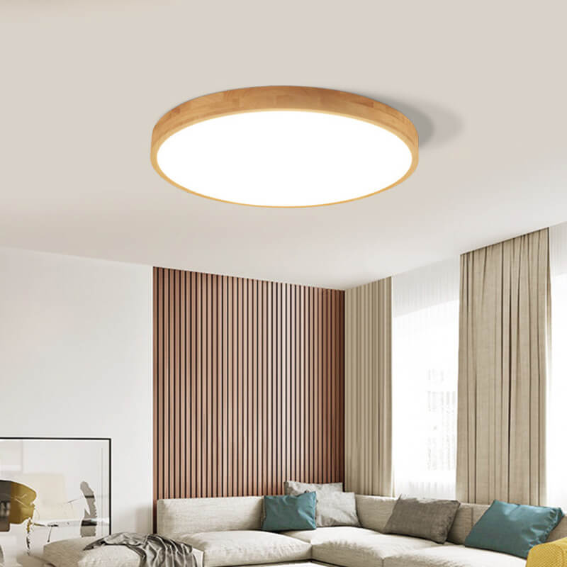 Nordic Solid Wood LED Flush Mount Ceiling Light Fixture – Ultra-Thin Design for Modern Spaces, Adjustable Brightness and Color Temperature 1