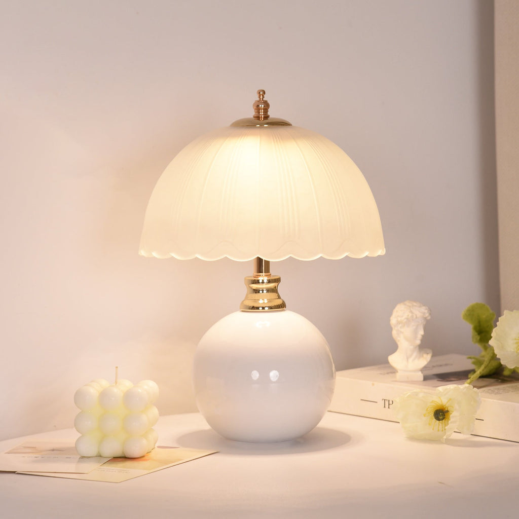 Nordic Style Half Dome Table Lamp with Ceramic and Glass Shade – Modern Bedside or Desk Lamp for Bedroom 2