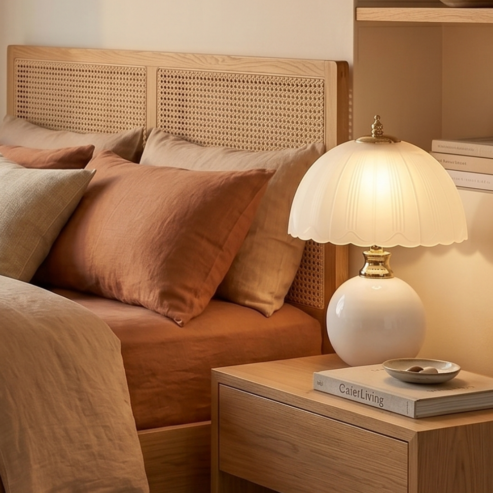 Nordic Style Half Dome Table Lamp with Ceramic and Glass Shade – Modern Bedside or Desk Lamp for Bedroom 88