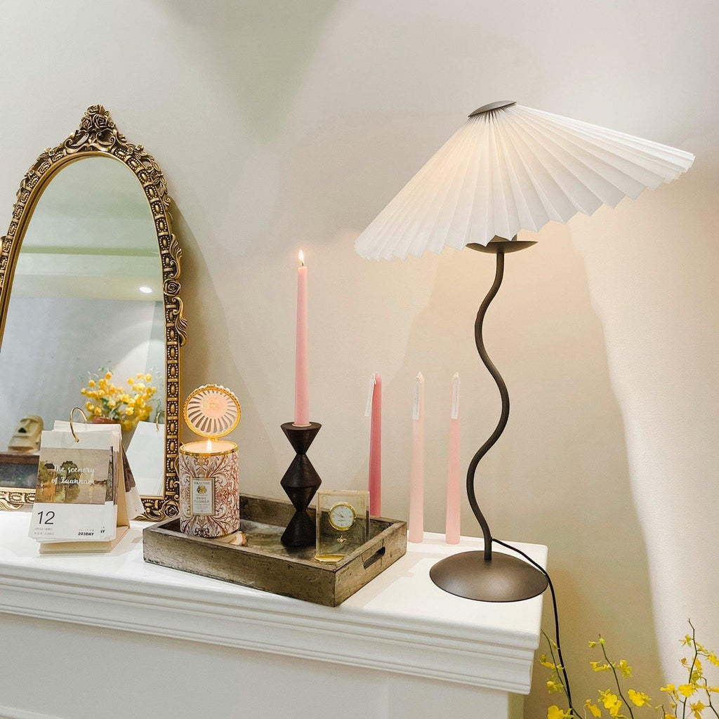 Nordic Style Origami Table Lamp – Curvy Design Bedside Lamp with Pleated Fabric Shade for Modern Interiors 4