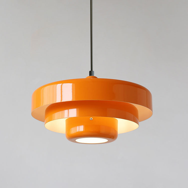 Nordic Vintage Round Metal Pendant Light – Multi-Layered Green and Orange Hanging Light for Kitchen and Home Décor 0
