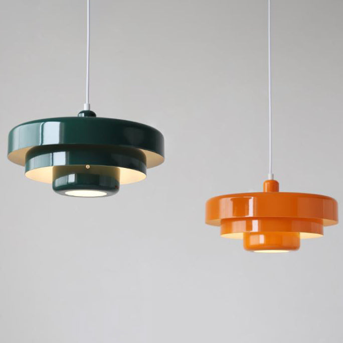 Nordic Vintage Round Metal Pendant Light – Multi-Layered Green and Orange Hanging Light for Kitchen and Home Décor 1