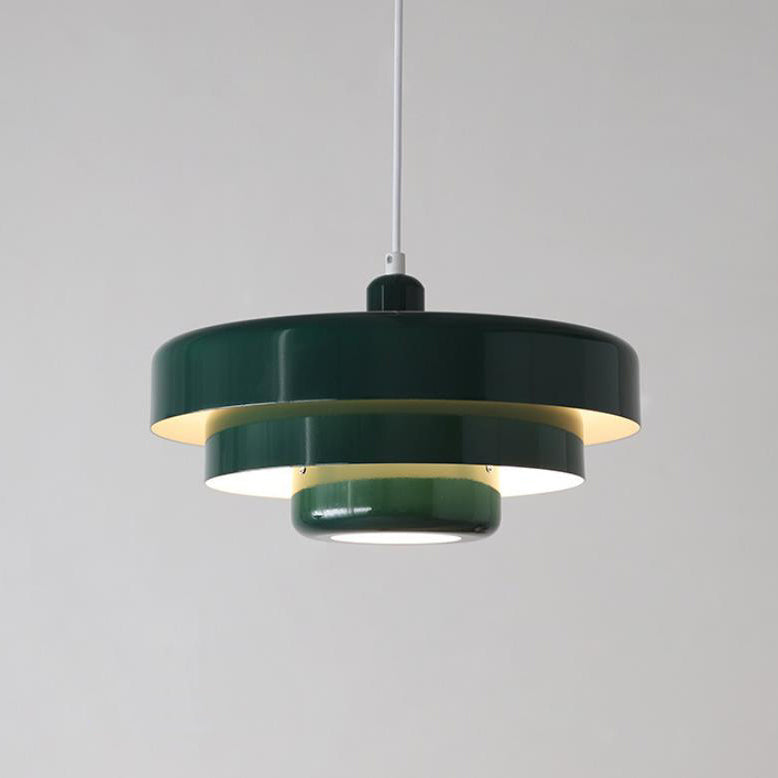 Nordic Vintage Round Metal Pendant Light – Multi-Layered Green and Orange Hanging Light for Kitchen and Home Décor 3