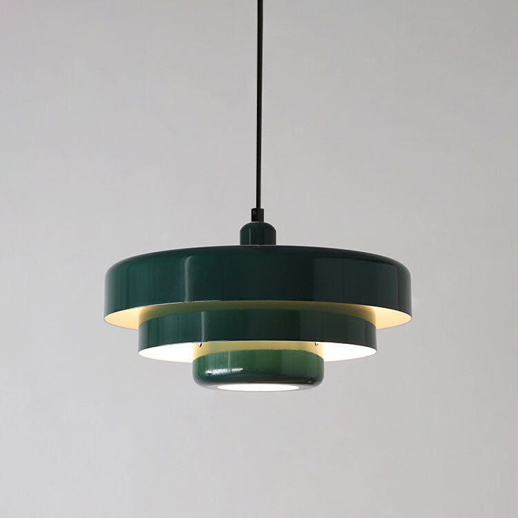 Nordic Vintage Round Metal Pendant Light – Multi-Layered Green and Orange Hanging Light for Kitchen and Home Décor 4