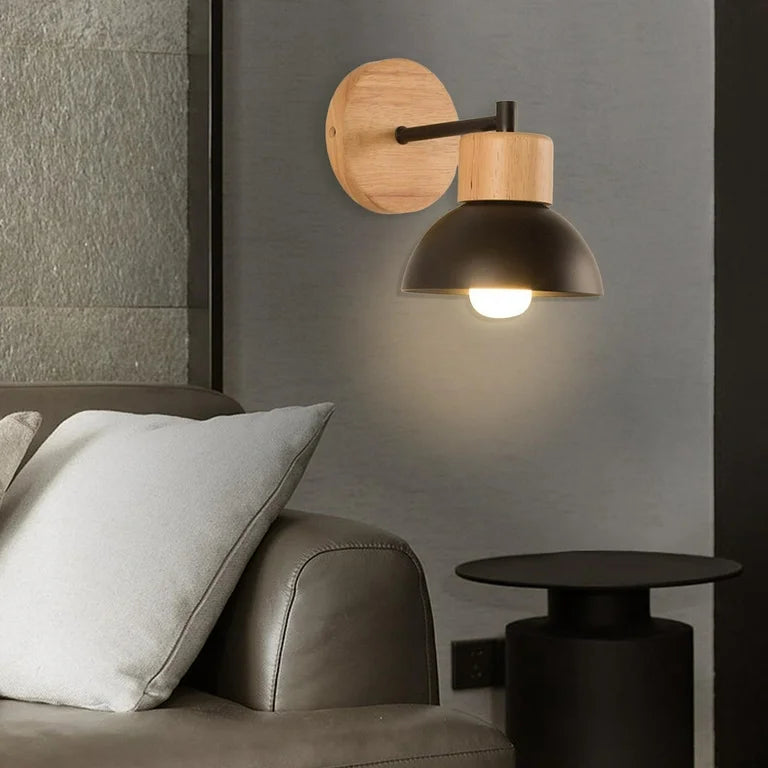 Nordic Wood Iron Shade LED Wall Light Modern Indoor Sconce Accent Home Decor Stack Clear 4