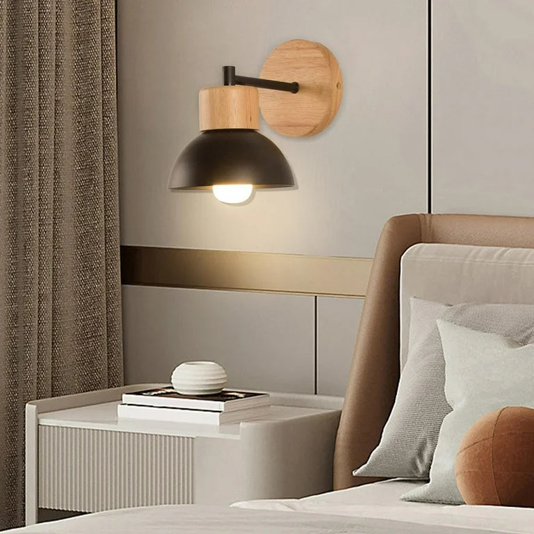 Nordic Wood Iron Shade LED Wall Light Modern Indoor Sconce Accent Home Decor Stack Clear 5