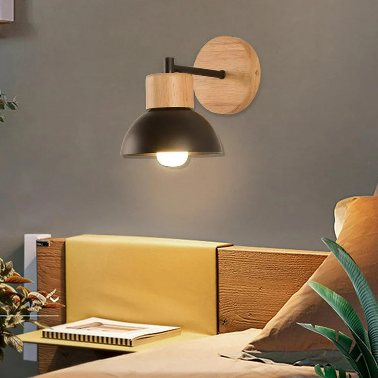 Nordic Wood Iron Shade LED Wall Light Modern Indoor Sconce Accent Home Decor Stack Clear 6