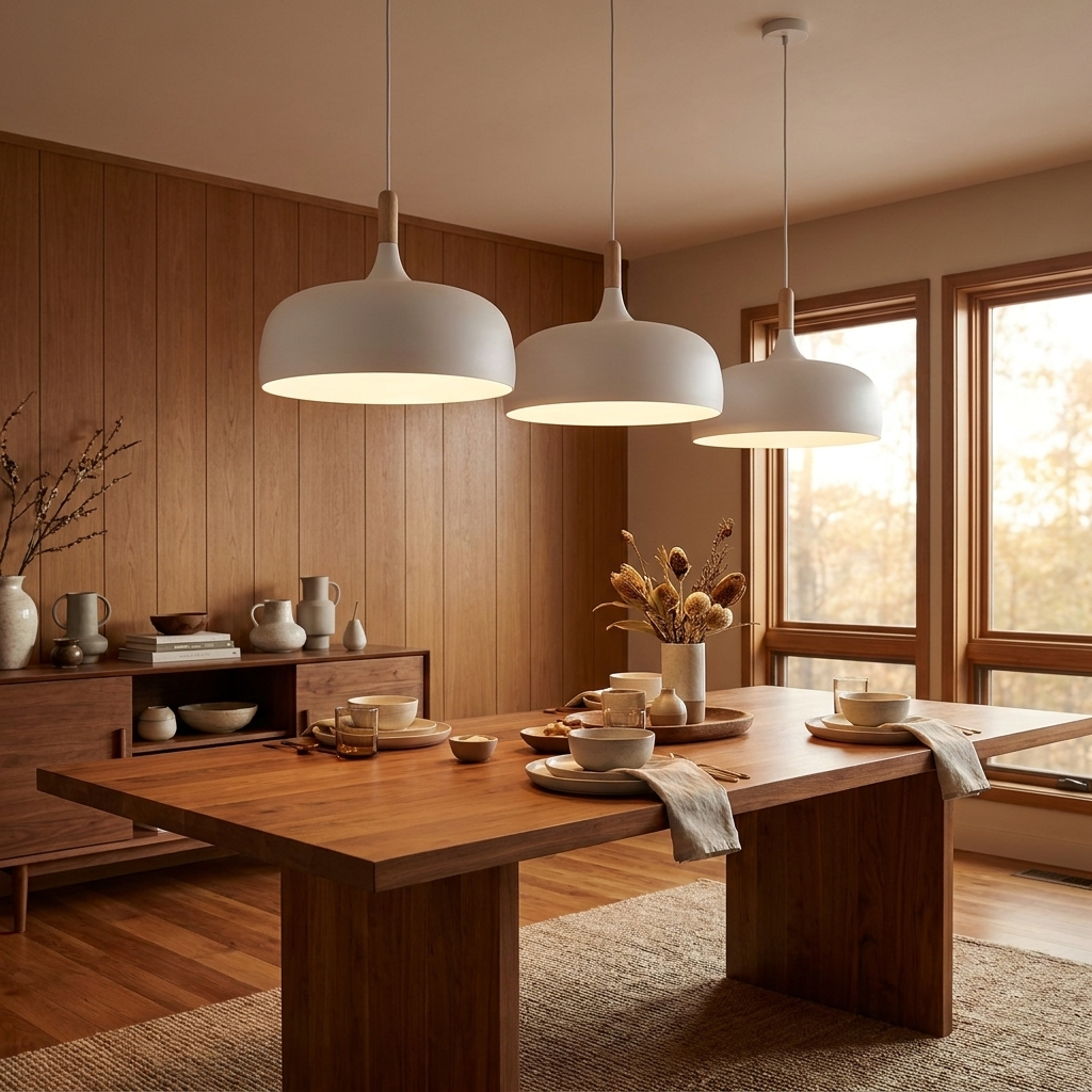 Oak Aluminium Acorn Pendant Light Dome Shade Matte Wood Finish Nordic Dining Room Kitchen Home Decor - Stack & Clear 1