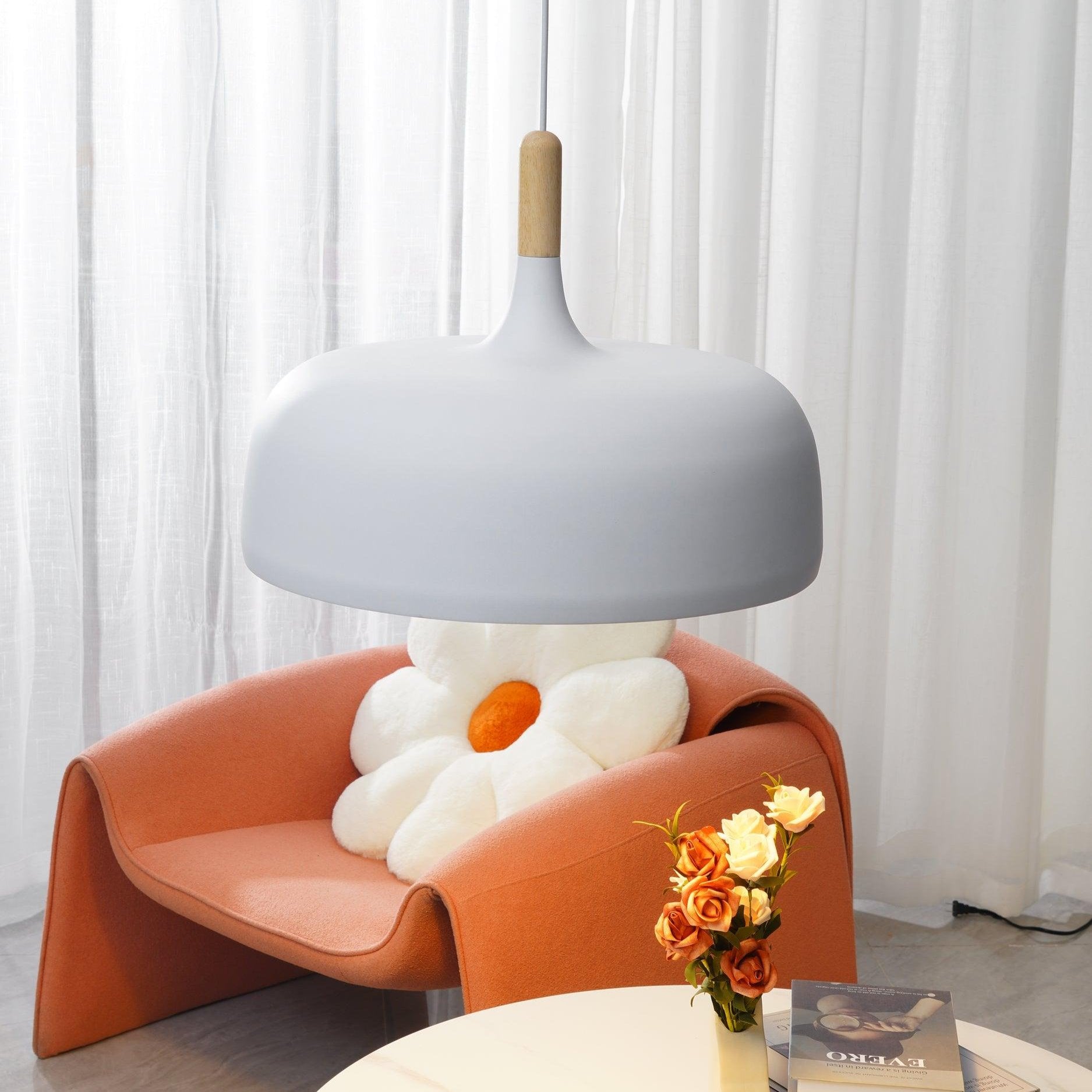 Oak Aluminium Acorn Pendant Light Dome Shade Matte Wood Finish Nordic Dining Room Kitchen Home Decor - Stack & Clear 11