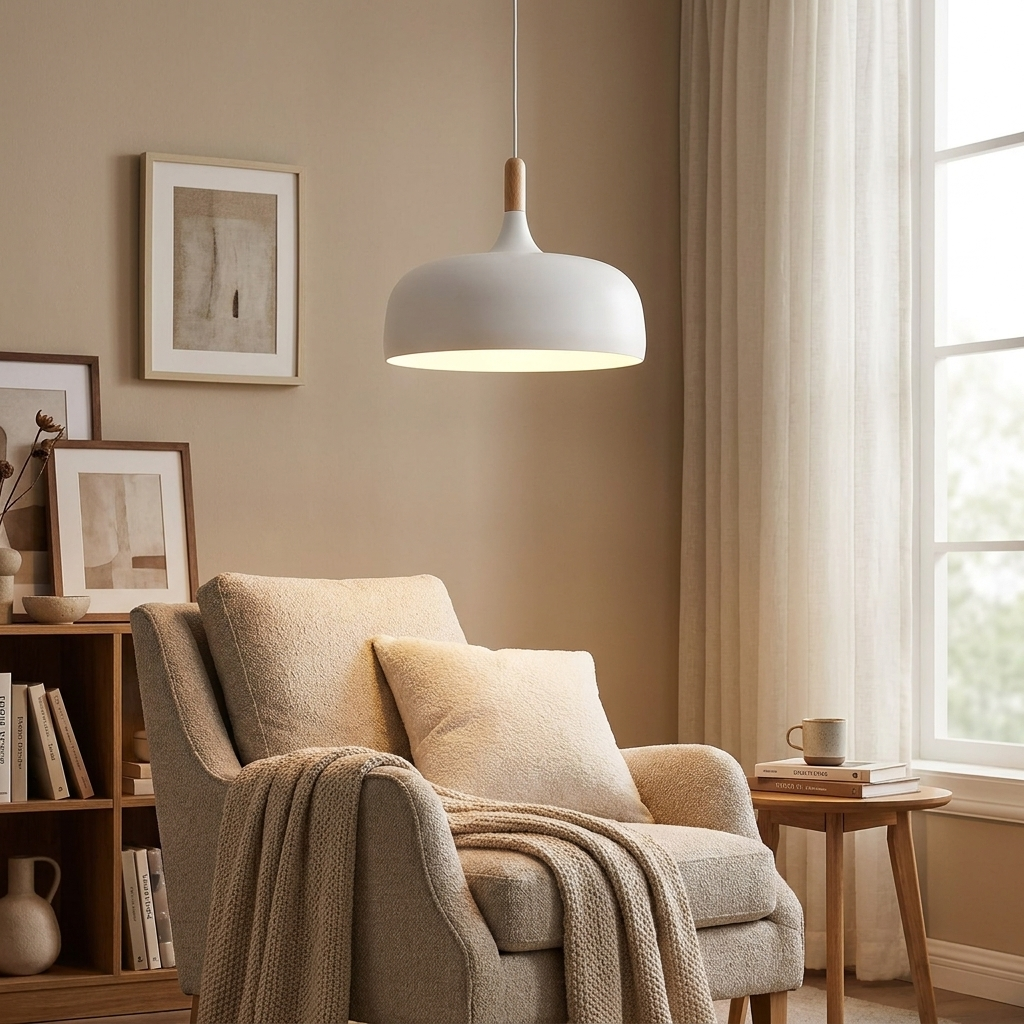 Oak Aluminium Acorn Pendant Light Dome Shade Matte Wood Finish Nordic Dining Room Kitchen Home Decor - Stack & Clear 2