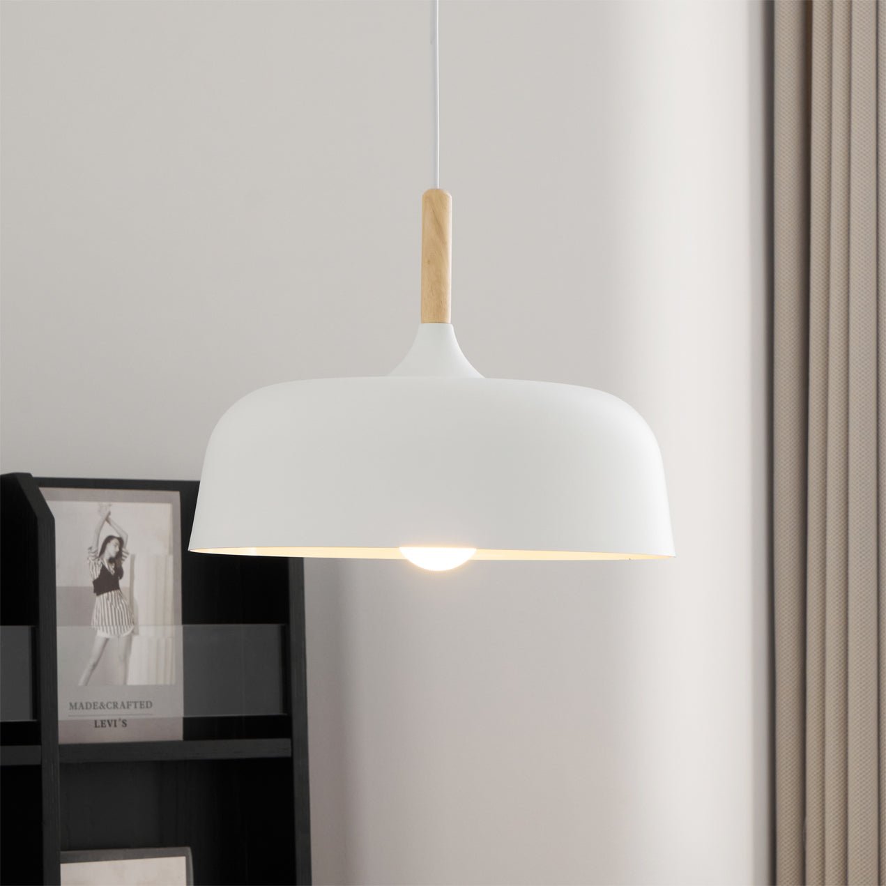 Oak Aluminium Acorn Pendant Light Dome Shade Matte Wood Finish Nordic Dining Room Kitchen Home Decor - Stack & Clear 5