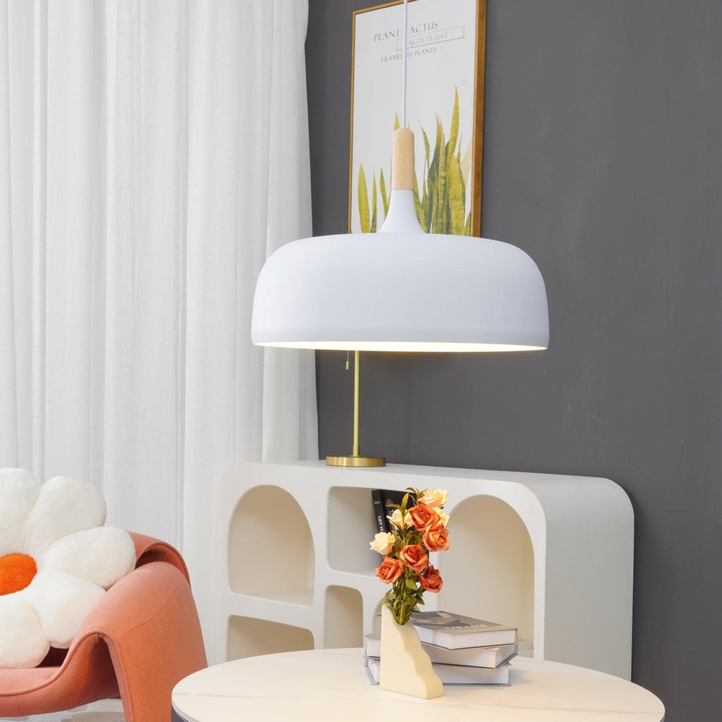 Oak Aluminium Acorn Pendant Light Dome Shade Matte Wood Finish Nordic Dining Room Kitchen Home Decor - Stack & Clear 7