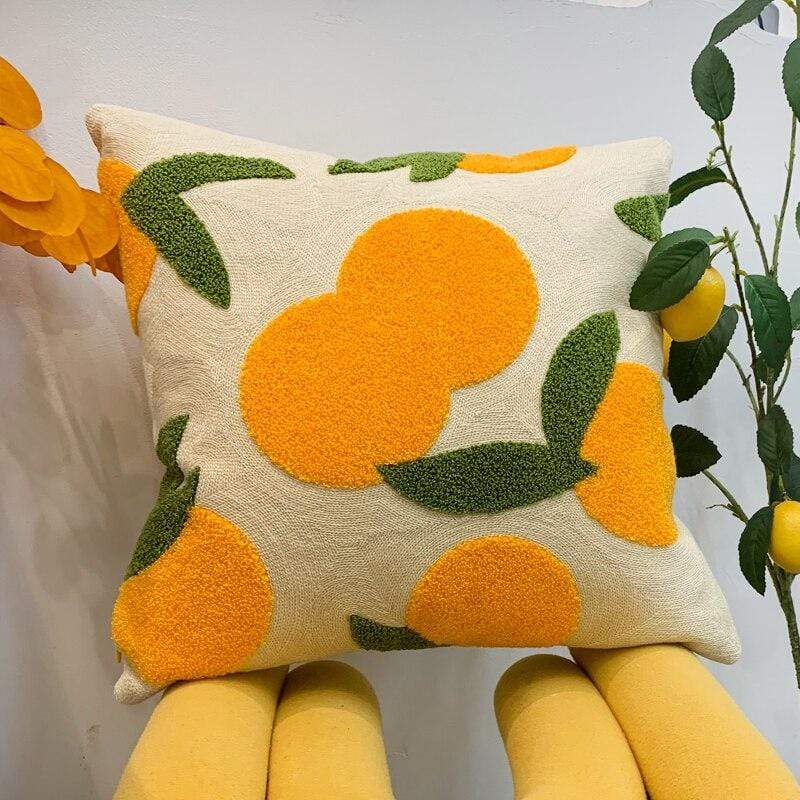 Orange Embroidered Throw Pillow 45cm Cotton Decorative Cushion for Stylish Living Room or Bedroom 0