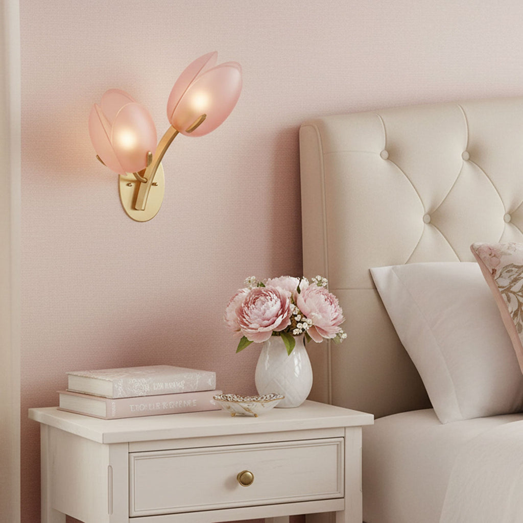 Organic Blush Pink Glass Wall Sconce With Gold Finish 2