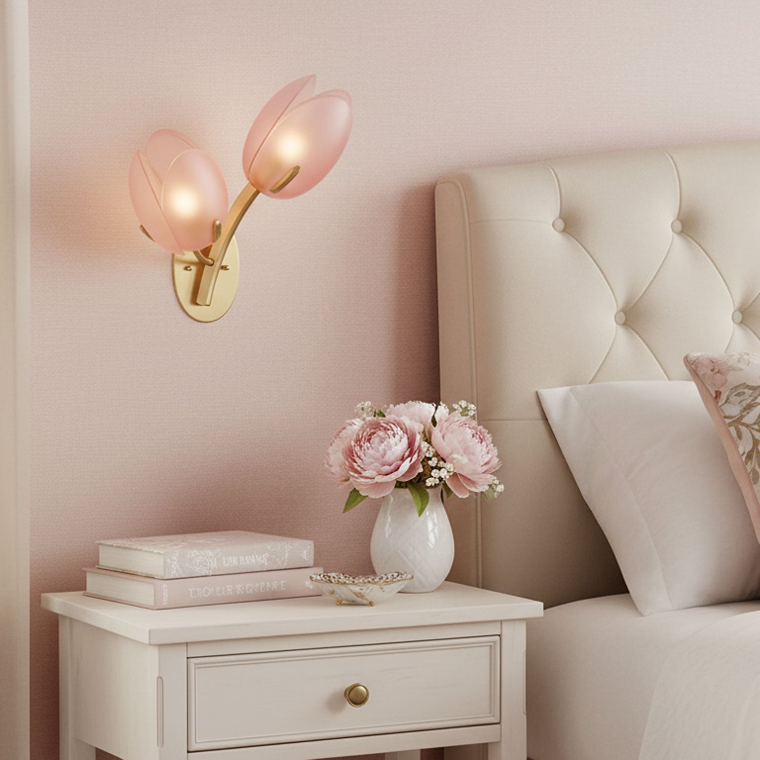 Organic Blush Pink Glass Wall Sconce With Gold Finish 2